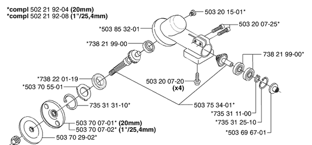 Gear Head Diagram and Parts List for 232L 2002-09 Husqvarna Brush Cutter