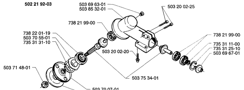 Gear Assembly Diagram and Parts List for 225LD 1997-02 Husqvarna Brush Cutter