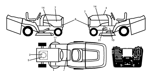 Decals Diagram and Parts List for TC139T (96051014501)(2017-08) Husqvarna Lawn Tractor