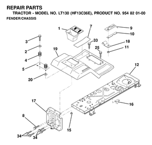 Chassis And Enclosures Diagram and Parts List for LT130 (954820100-E)(2000-02) Husqvarna Lawn Tractor
