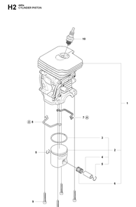 Cylinder Piston Diagram and Parts List for 440E 20090400001-20102300000 Husqvarna Chainsaw