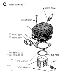 Cylinder Piston Diagram and Parts List for 268 19901800001-19910500000 Husqvarna Chainsaw