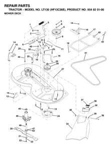 Mower Deck / Cutting Deck Diagram and Parts List for LT130 (954820100-E)(2000-02) Husqvarna Lawn Tractor