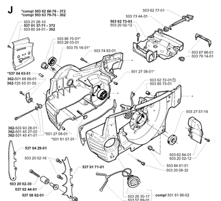 Crankcase Diagram and Parts List for 362XP 19994500001-20014000000 Husqvarna Chainsaw