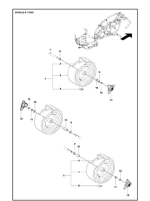 Wheels And Tires Diagram and Parts List for R112C (967178402)(2021-01) Husqvarna Lawn Mower