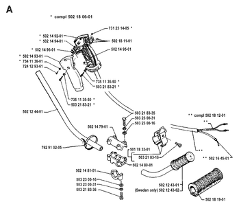 Handle And Controls 2 Diagram and Parts List for 132LD 19904400001-19920100000 Husqvarna Edger