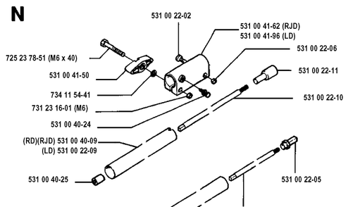 Shaft Diagram and Parts List for 125L 19931400001-20053600000 Husqvarna Edger