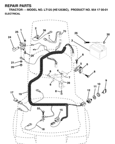 Electrical Diagram and Parts List for LT125 (HE12536C)(1998-03) Husqvarna Lawn Tractor