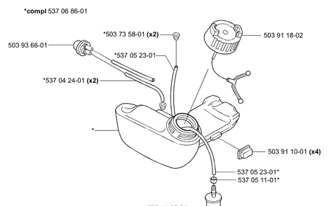 Fuel Tank Diagram and Parts List for 322L 2001-01 Husqvarna Trimmer