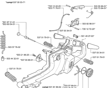 Fuel Tank / Rear Handle Diagram and Parts List for 385 2001-04 Husqvarna Chainsaw