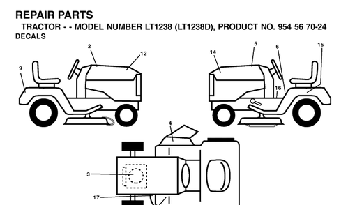 Decals Diagram and Parts List for LT1238-LT1238D 2002-02 Husqvarna Lawn Tractor