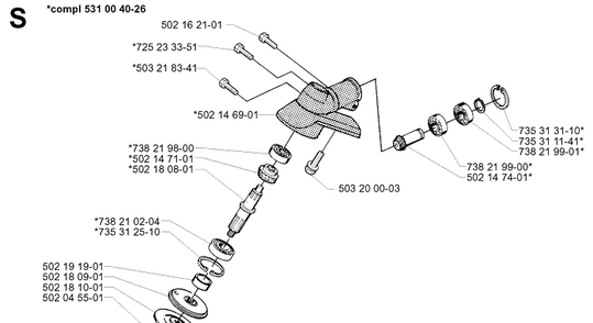 Bevel Gear Diagram and Parts List for 132R 19994000001-20050100000 Husqvarna Brush Cutter