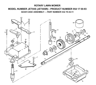 Gear Case Diagram and Parts List for JET55-JET55SR 2003-01 Husqvarna Lawn Mower