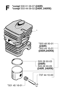 Cylinder Piston Diagram and Parts List for 245R 20023100001-Current Husqvarna Brush Cutter