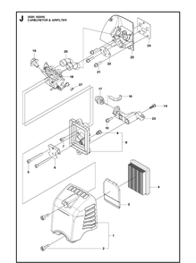 Carburetor And Air Filter Diagram and Parts List for 553RS  Husqvarna Brush Cutter