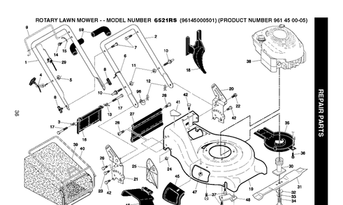 Product Complete Diagram and Parts List for 6521RS (96145000501)(2007-05) Husqvarna Lawn Mower