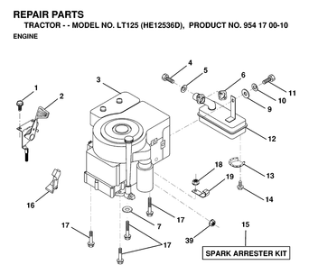 Engine And Cutting Equipment Diagram and Parts List for LT125 (HE12536D)(1998-12) Husqvarna Lawn Tractor