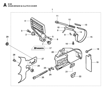 Chain Brake And Clutch Cover Diagram and Parts List for 3120XP-3120XPEPA 20162700001-20180900000 Husqvarna Chainsaw