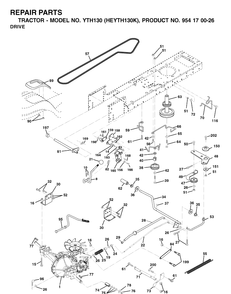 Drive Diagram and Parts List for YTH130 (HEYTH130K)(2001-01) Husqvarna Lawn Tractor