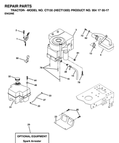 Engine And Cutting Equipment Diagram and Parts List for CT130 (HECT130D)(2001-01) Husqvarna Lawn Tractor