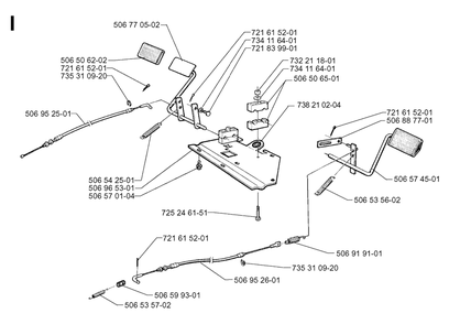 Pedals Diagram and Parts List for R11 1998-09 Husqvarna Lawn Tractor