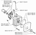 Carburetor  Air Filter Diagram and Parts List for 225BV 1996-08 Husqvarna Leaf Blower / Vacuum