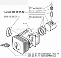 Cylinder Piston Diagram and Parts List for 225BV 1996-08 Husqvarna Leaf Blower / Vacuum