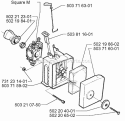 Carburetor  Air Filter Diagram and Parts List for 225BV 1997-02 Husqvarna Leaf Blower / Vacuum