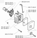 Carburetor  Air Filter Diagram and Parts List for 225B 2001-06 Husqvarna Leaf Blower / Vacuum