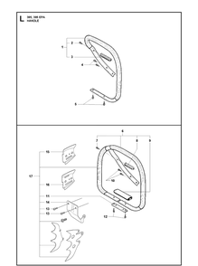 Handle Diagram and Parts List for 395XP/ (XPG - 395 XP EPA)(20163900001-20193499999) Husqvarna Chainsaw