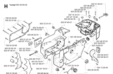 Crankcase Diagram and Parts List for 395XP/ (XPG)(20034000001-20051800000) Husqvarna Chainsaw