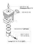 Cylinder Piston Diagram and Parts List for 227R 2002-09 Husqvarna Brush Cutter