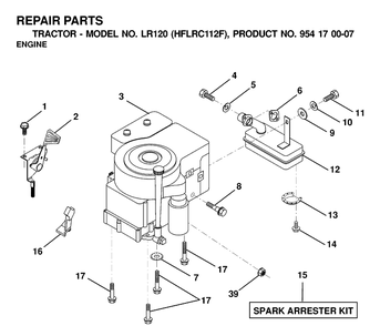 Engine And Cutting Equipment Diagram and Parts List for LR120 (HFLRC112F)(2000-03) Husqvarna Lawn Tractor