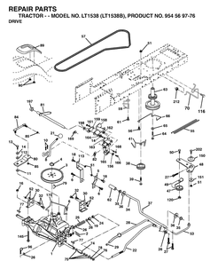 Drive Diagram and Parts List for LT1538-LT1538B 2002-11 Husqvarna Lawn Tractor