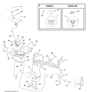 Steering Assembly Diagram and Parts List for 2042LS (96043004800)(2007-12) Husqvarna Lawn Mower