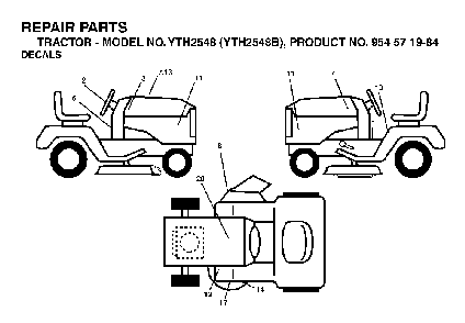 Decals Diagram and Parts List for YTH2548B (954571984)(2004-06) Husqvarna Lawn Tractor