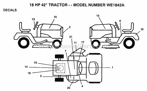 Decals Diagram and Parts List for WE1842A 1993 Husqvarna Lawn Tractor