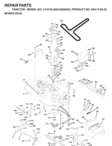 Mower Deck / Cutting Deck Diagram and Parts List for LTH130 (954140005A)(1997-01) Husqvarna Lawn Tractor