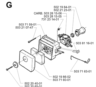 Carburetor And Air Filter Diagram and Parts List for 225R 19962200001-19970500000 Husqvarna Brush Cutter