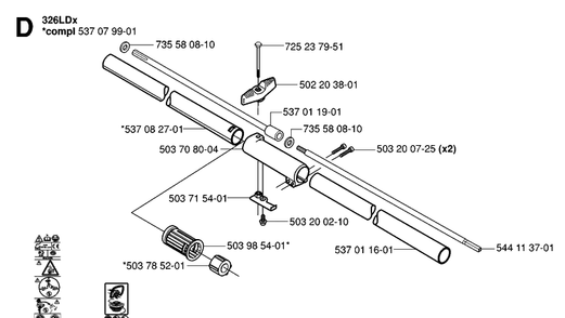 Shaft Diagram and Parts List for 326RX 20061400001-20070100000 Husqvarna Brush Cutter
