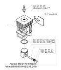 Cylinder Piston Diagram and Parts List for 232RD 2000-04 Husqvarna Brush Cutter