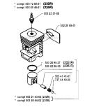 Cylinder Piston Diagram and Parts List for 232R 1994-02 Husqvarna Brush Cutter