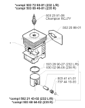 Cylinder Piston Diagram and Parts List for 232R 1997-02 Husqvarna Brush Cutter