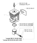 Cylinder Piston Diagram and Parts List for 232R 2000-04 Husqvarna Brush Cutter