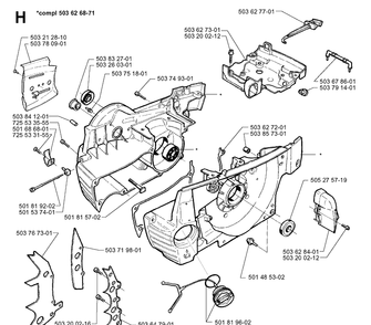 Crankcase Diagram and Parts List for 371XP 19960900001-19963500000 Husqvarna Chainsaw