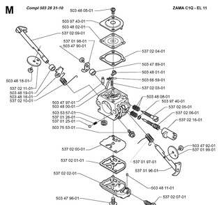 Carburetor Details Diagram and Parts List for 322L 20000100001-20020100000 Husqvarna Edger