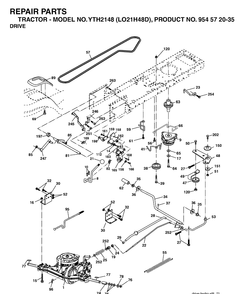 Drive Diagram and Parts List for YTH2148-LO21H48D 2004-03 Husqvarna Lawn Tractor