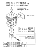 Cylinder Piston Diagram and Parts List for 235RII 2002-09 Husqvarna Brush Cutter