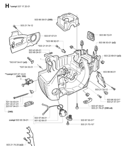 Crankcase 2 Diagram and Parts List for 345 20013500001-20030100000 Husqvarna Chainsaw