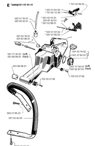 Fuel Tank And Handle Diagram and Parts List for 266 1993-09 replaced by 266 Husqvarna Chainsaw